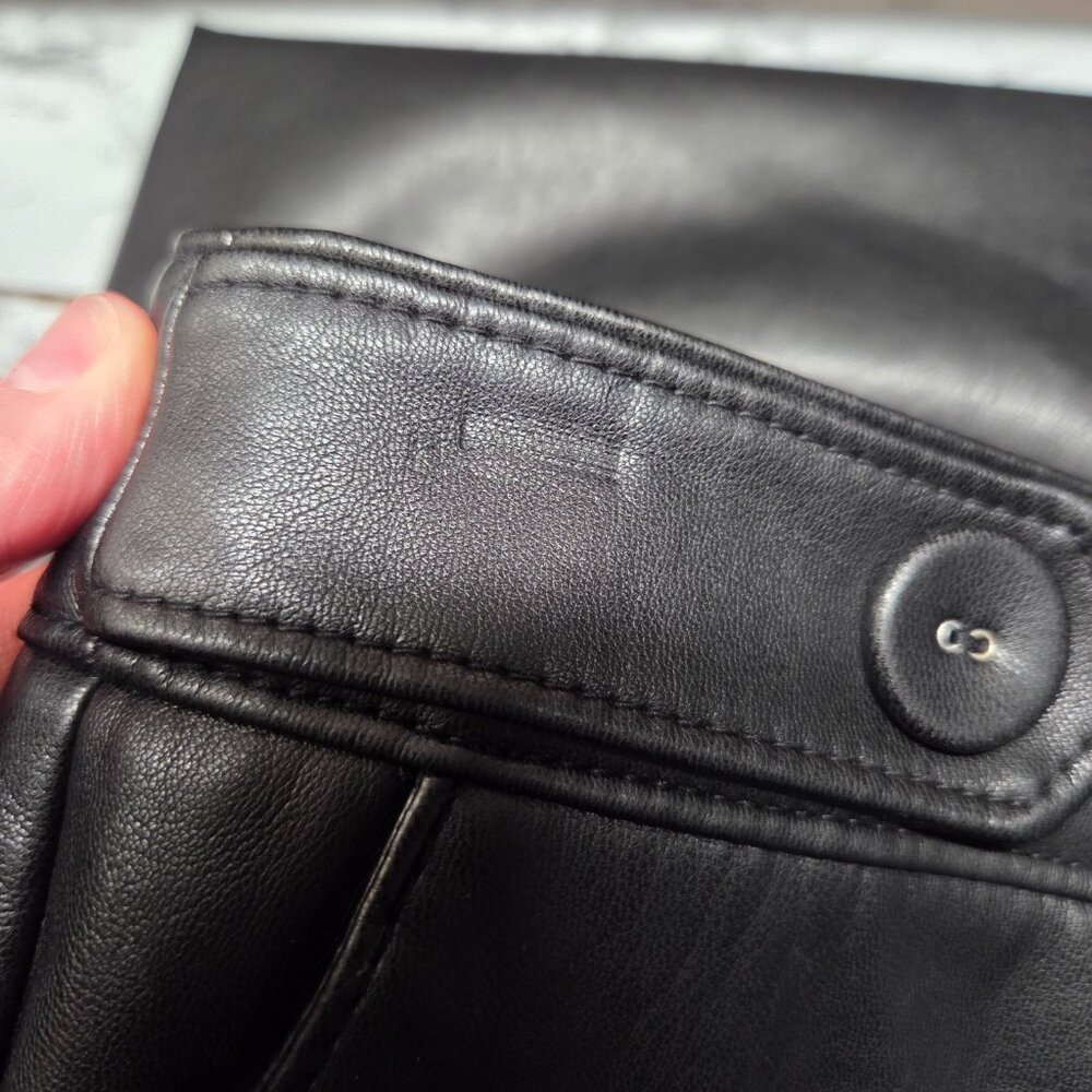 Ann Taylor Size 2 Black Faux Leather High Rise Straight Leg Pants Button Detail - Picture 8 of 10